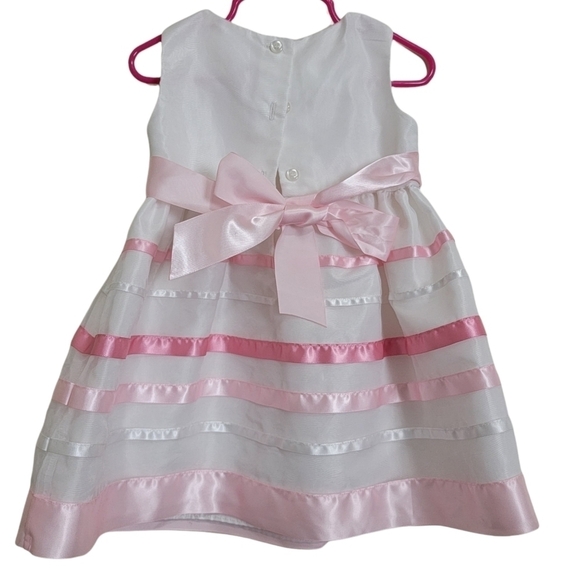 La Princessa Pink White Rosette Fancy Church Wedding Flower Girl Dress 18M - Picture 2 of 5